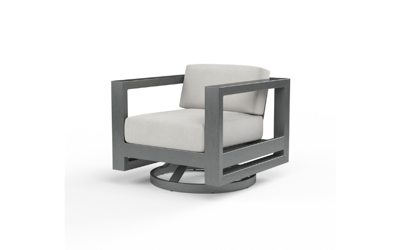 Sunset West’s Redondo swivel club chair introduces smooth motion to one of the company’s popular silhouettes. Informed by mid-century design elements, the Redondo features a low back and linear frame, and is crafted in powder-coated aluminum in a hand-brushed Slate finish. sunsetwestusa.com